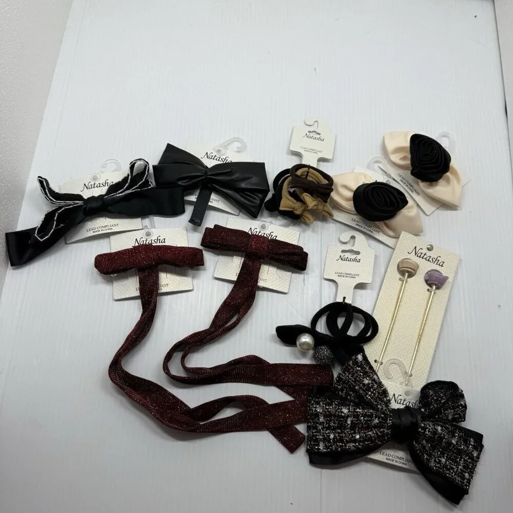 Natasha Hair Accessories Bundle Bows Scrunchies Barrettes Clips Chic Set New